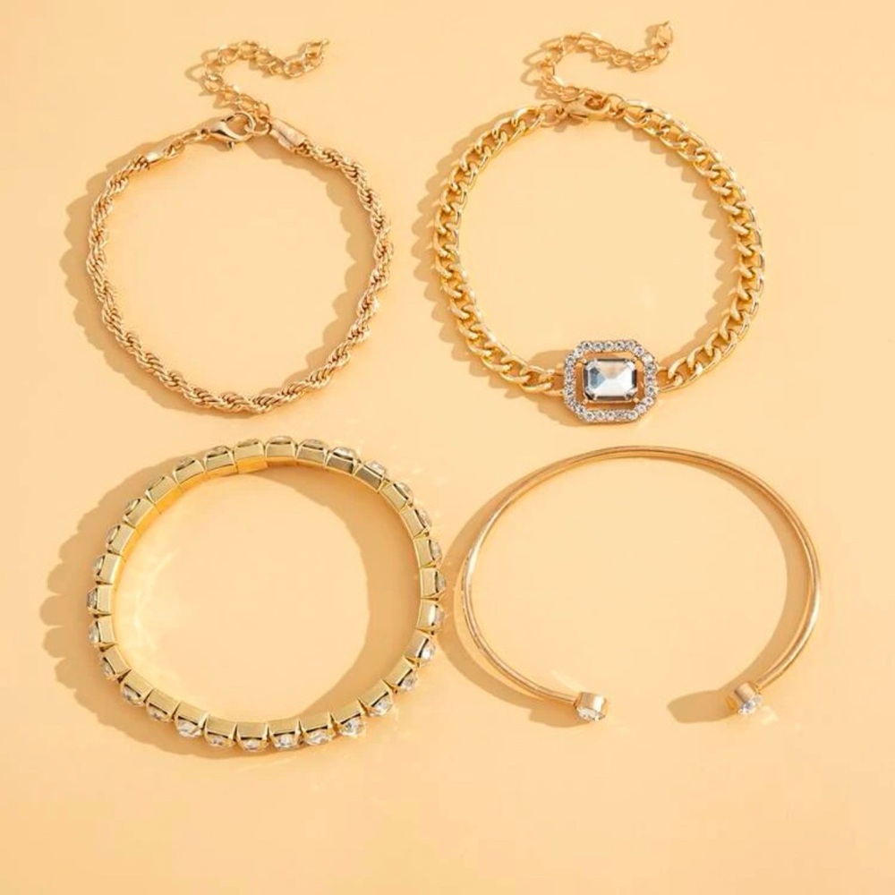 4pcs Rhinestone Decor Bracelet For Women Jewelry Gift Wedding Engagement… - Picture 4 of 4